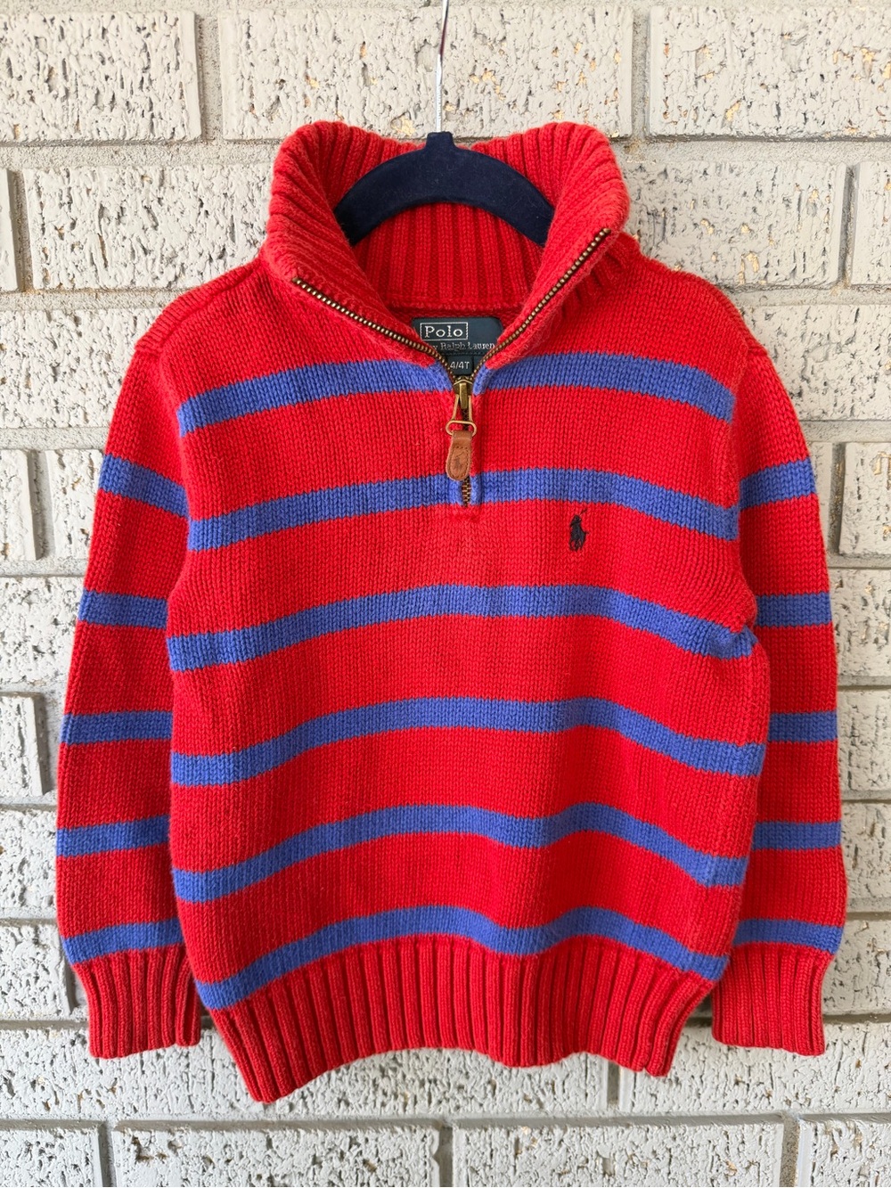 VTG Polo Ralph Lauren Boys Red Blue Strip sweater Cotton Luxury Preppy Size 4T